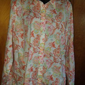 Izod womens floral stretch button up blouse